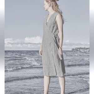Beau Jours Linen Wrap Dress with Pocket XL